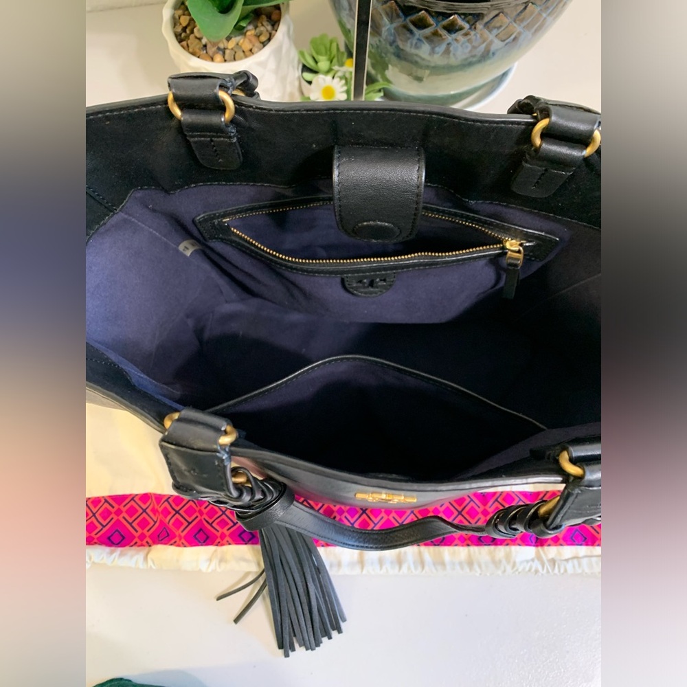 ππ TORY BURCH Brooke Leather & Suede Tote Handbag - Picture 10 of 15